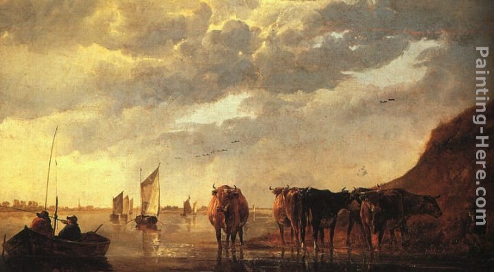 Aelbert Cuyp Herdsman with Cows by a River